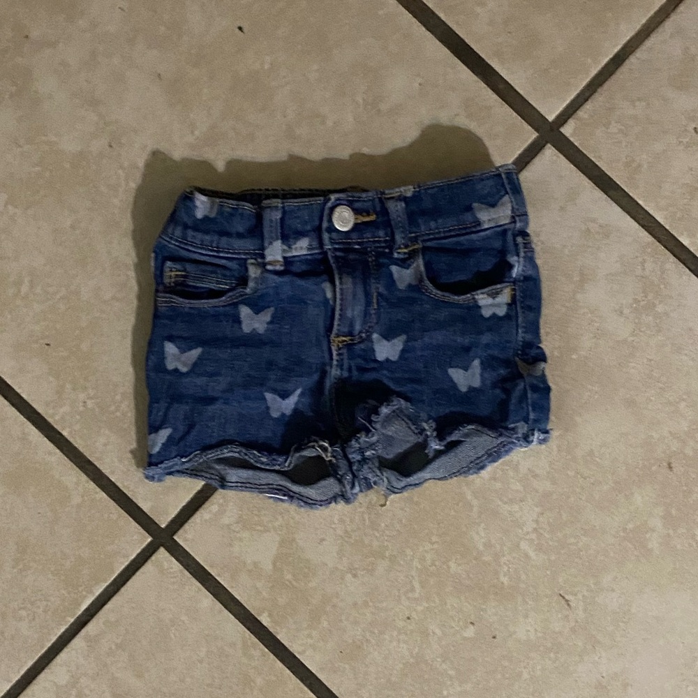 Blue Denim Kids Shorts with Butterfly Print